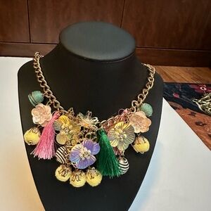 Statement Multicolor Floral Tassel Necklace - Women Jewelry